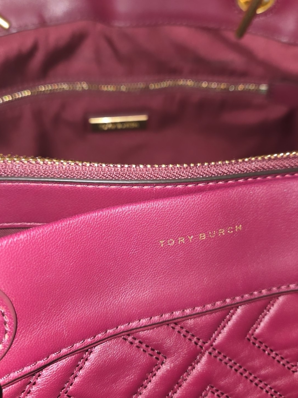 Tory Burch Quilted Leather Shoulder Tote in Burgundy - Picture 8 of 17